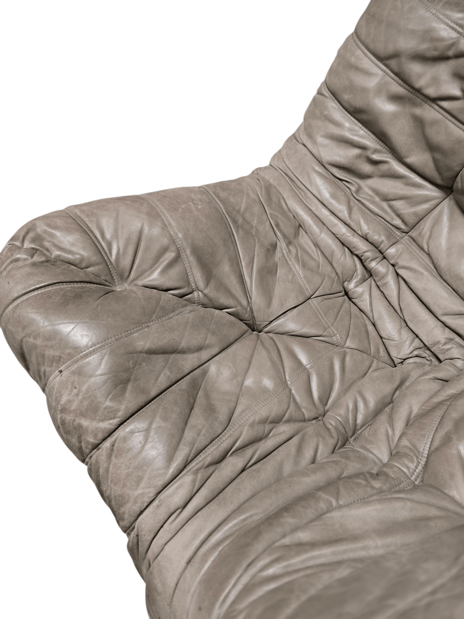 Professionally Restored Ligne Roset Togo Corner Sofa in Grey Leather | Enhanced Padding - Opulent Seating