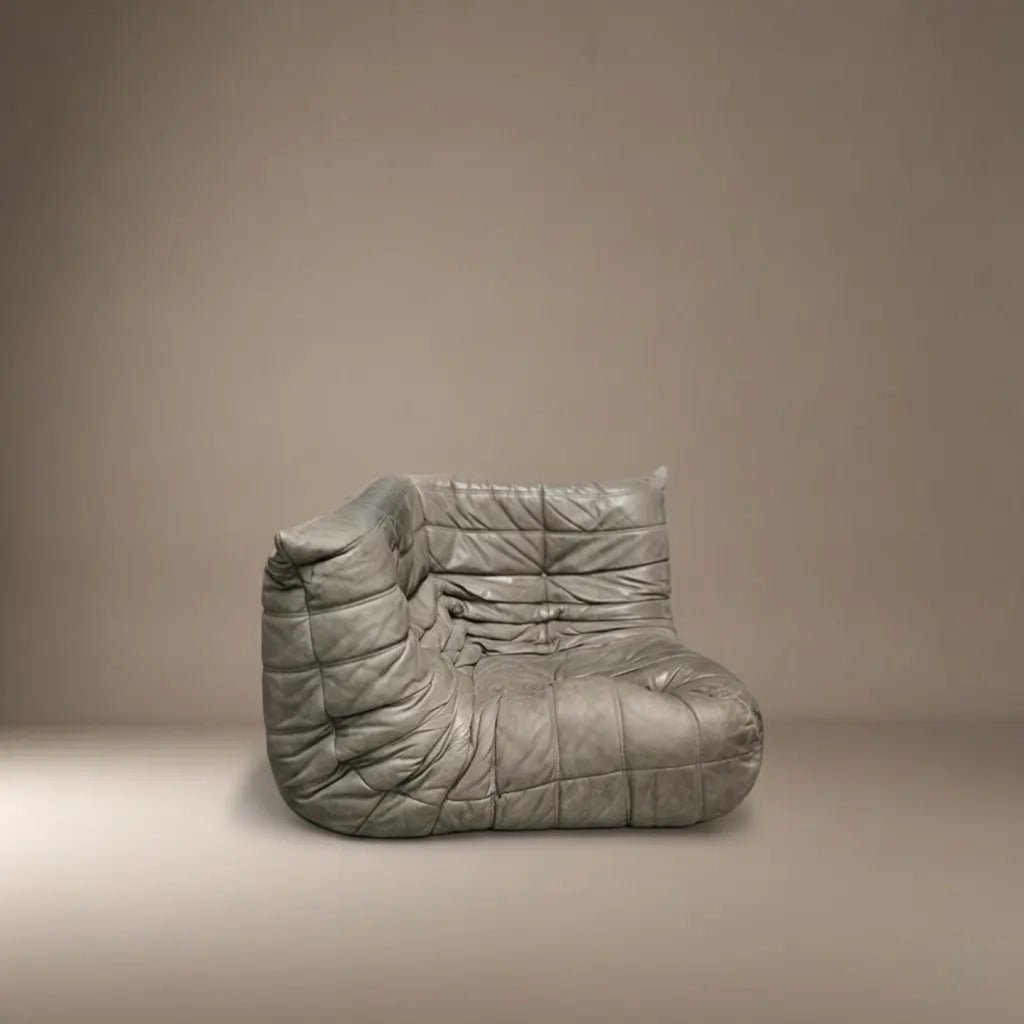 Professionally Restored Ligne Roset Togo Corner Sofa in Grey Leather | Enhanced Padding - Opulent Seating