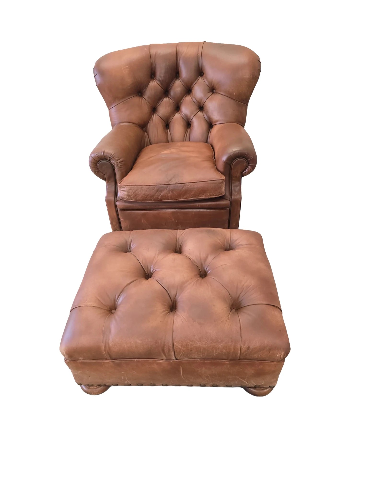 Restored Ralph Lauren Writers Club Armchair & Ottoman Set - Opulent Seating