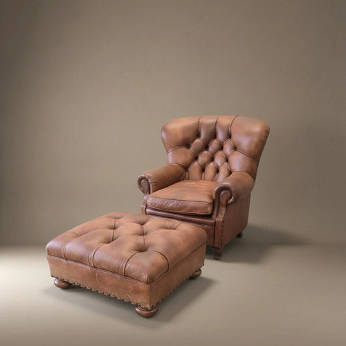 Restored Ralph Lauren Writers Club Armchair & Ottoman Set - Opulent Seating