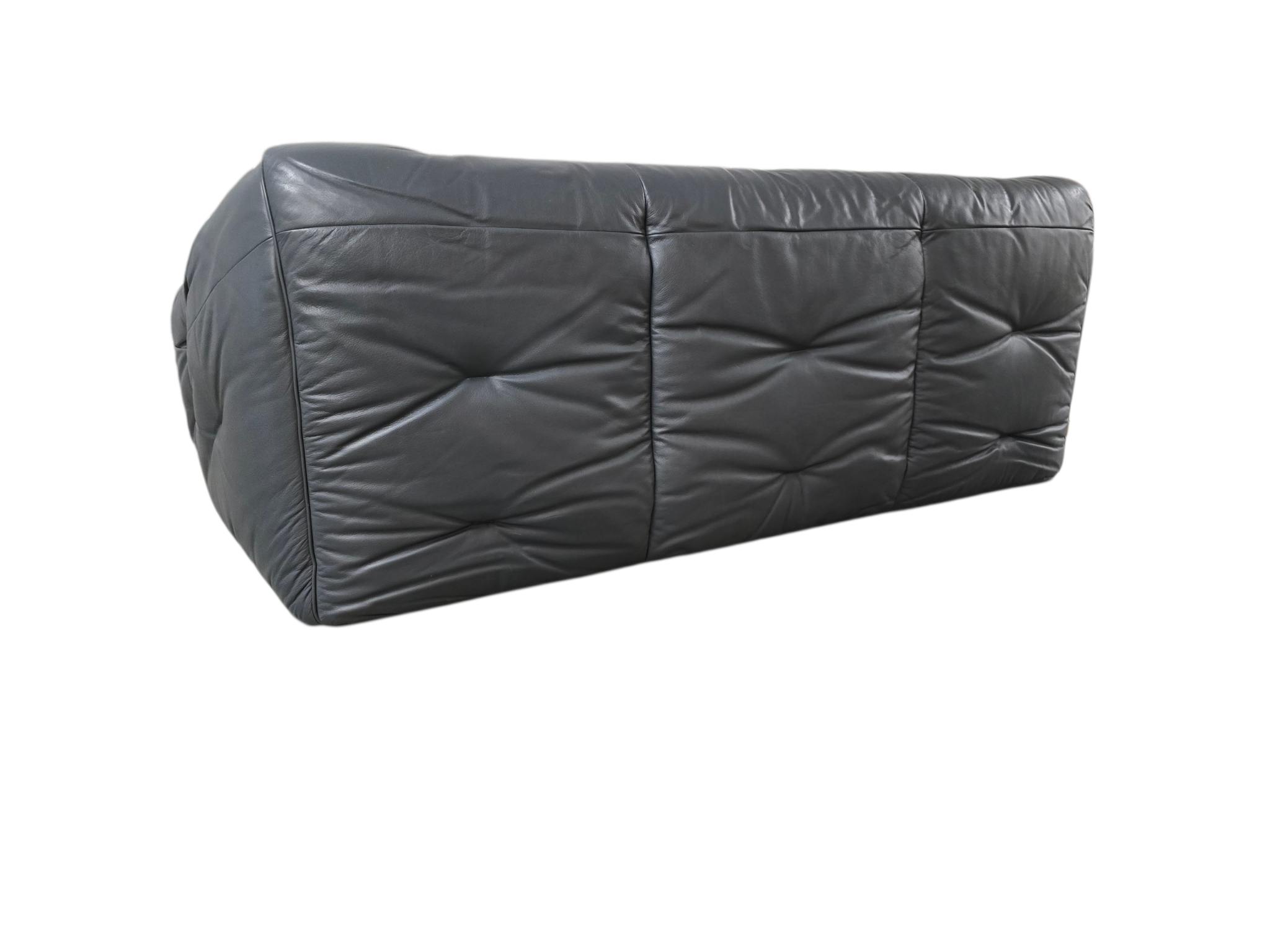 Authentic 1970s Ligne Roset Sloop Sofa | Dark Charcoal Grey Leather | Mid-Century Modern