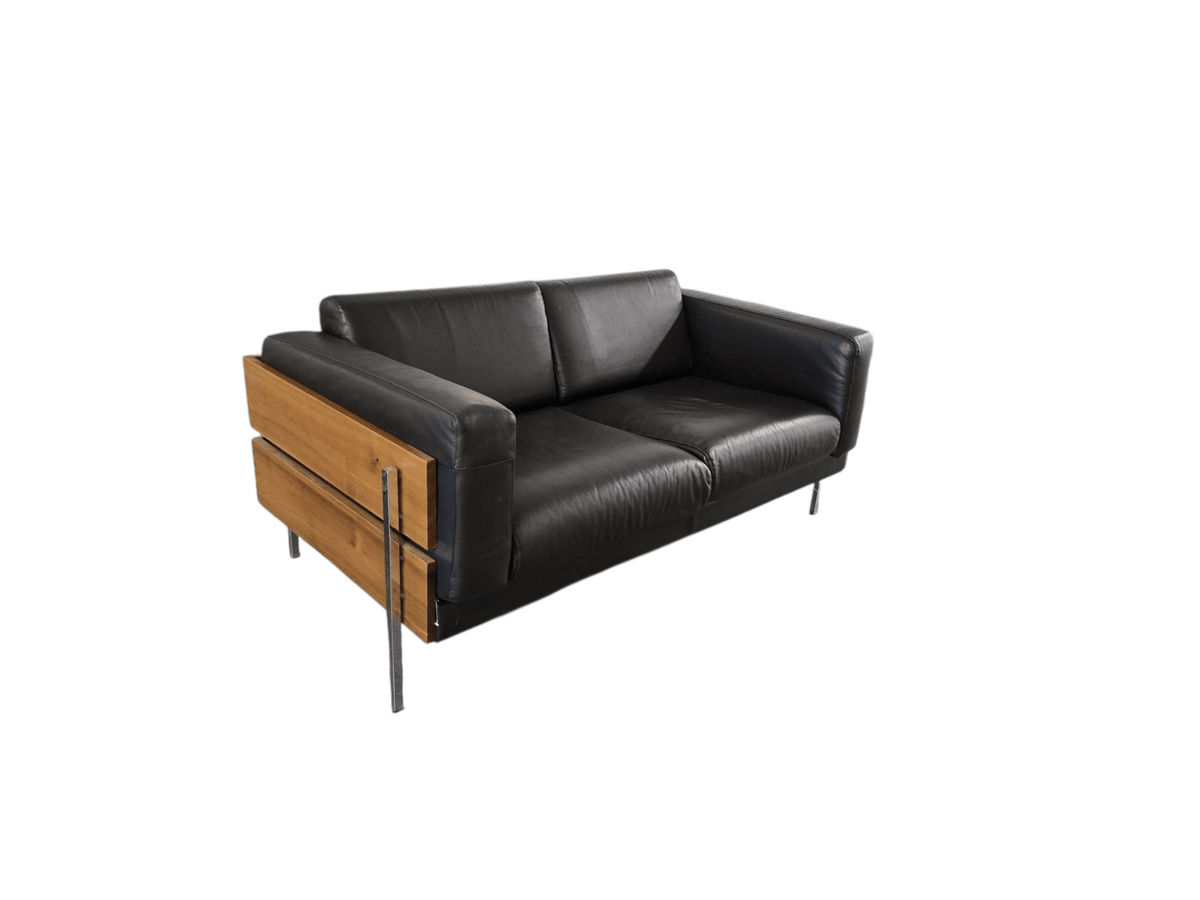 Robin Day for Habitat ‘Forum’ Black Leather Two-Seater Sofa & Matching Armchair Set - Opulent Seating