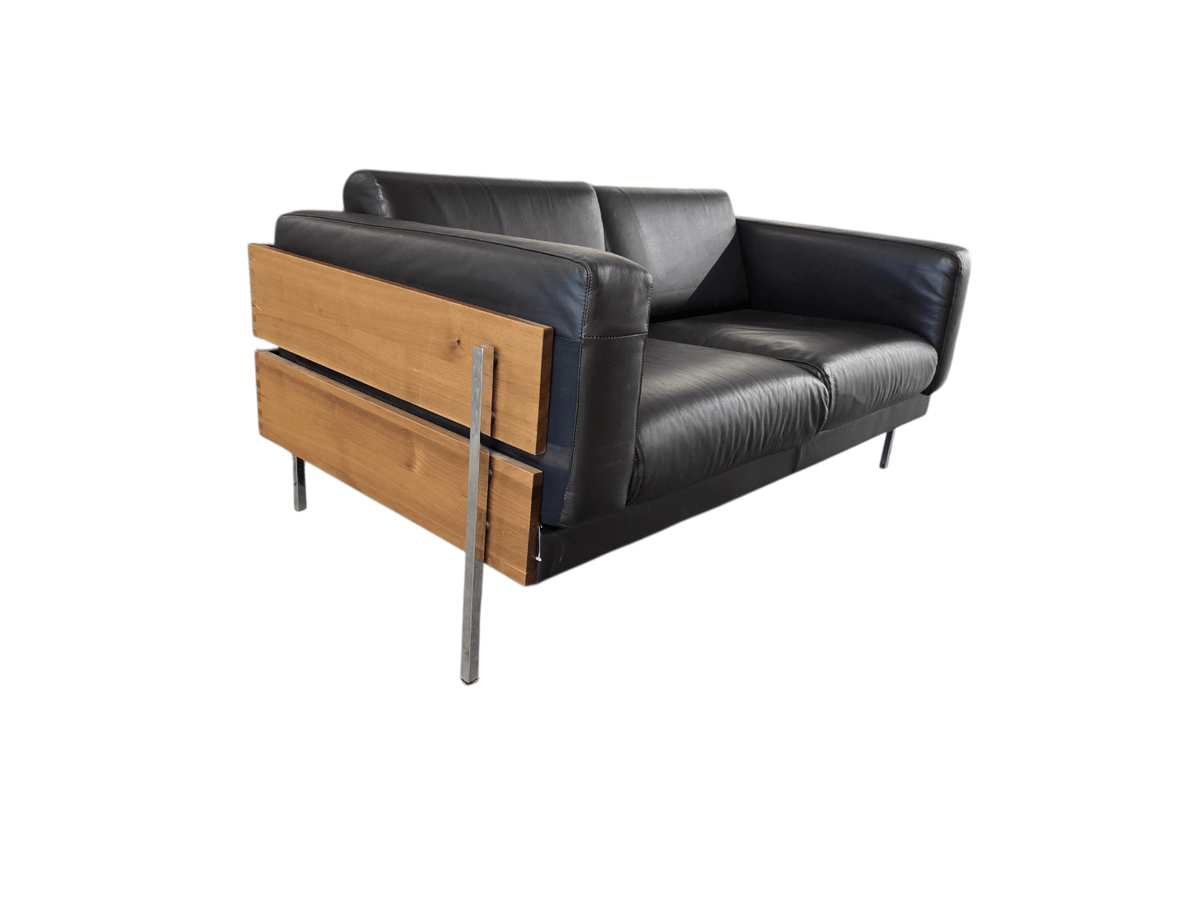 Robin Day for Habitat ‘Forum’ Black Leather Two-Seater Sofa & Matching Armchair Set - Opulent Seating