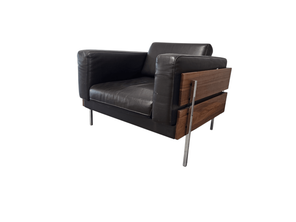 Robin Day for Habitat ‘Forum’ Black Leather Two-Seater Sofa & Matching Armchair Set - Opulent Seating