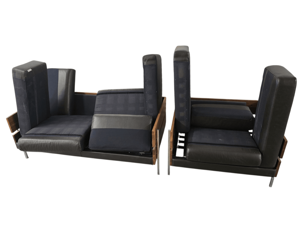 Robin Day for Habitat ‘Forum’ Black Leather Two-Seater Sofa & Matching Armchair Set - Opulent Seating