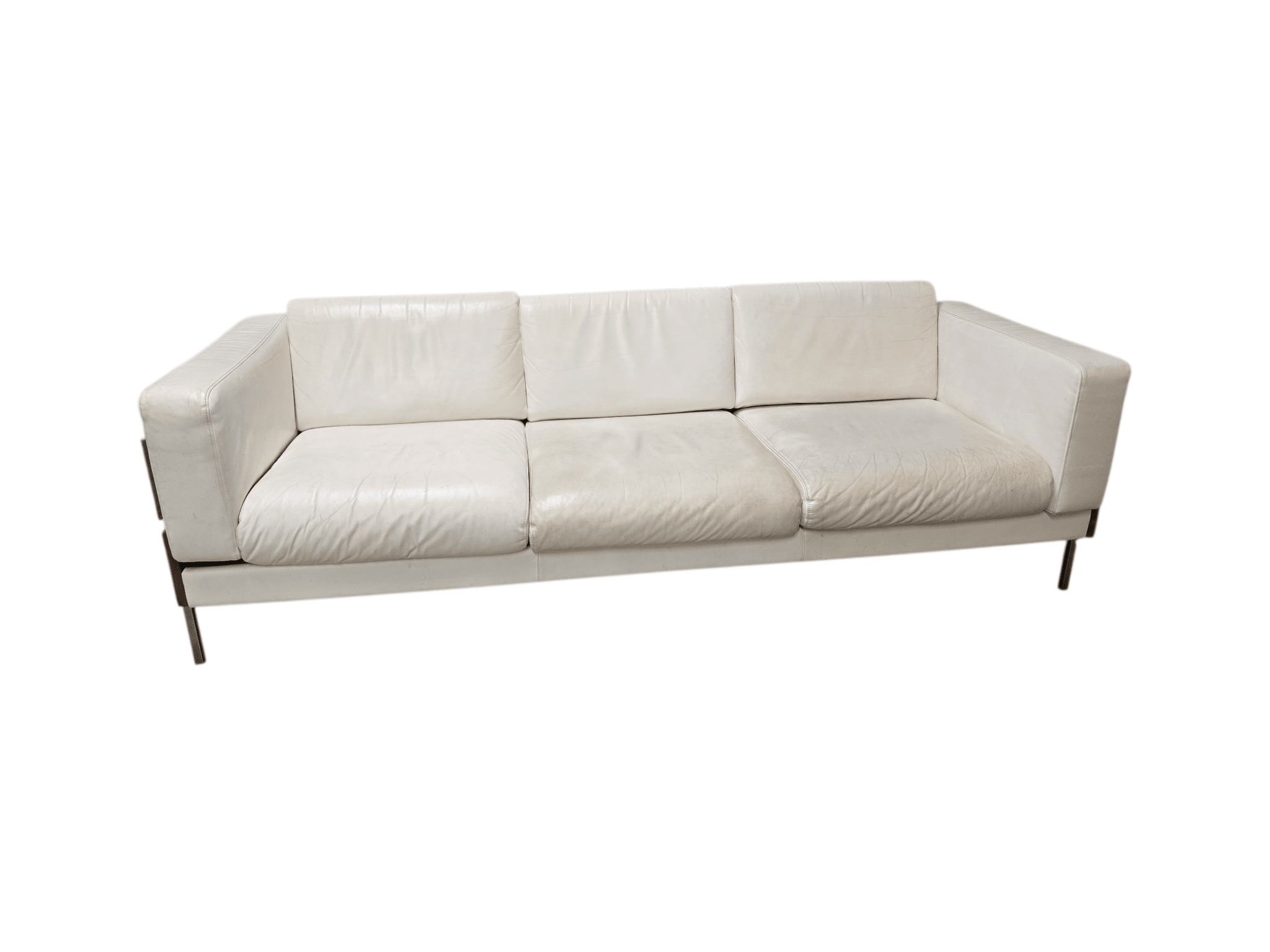 Robin Day Forum Suite: Three - Seater Sofa & Armchair in White Leather - Opulent Seating