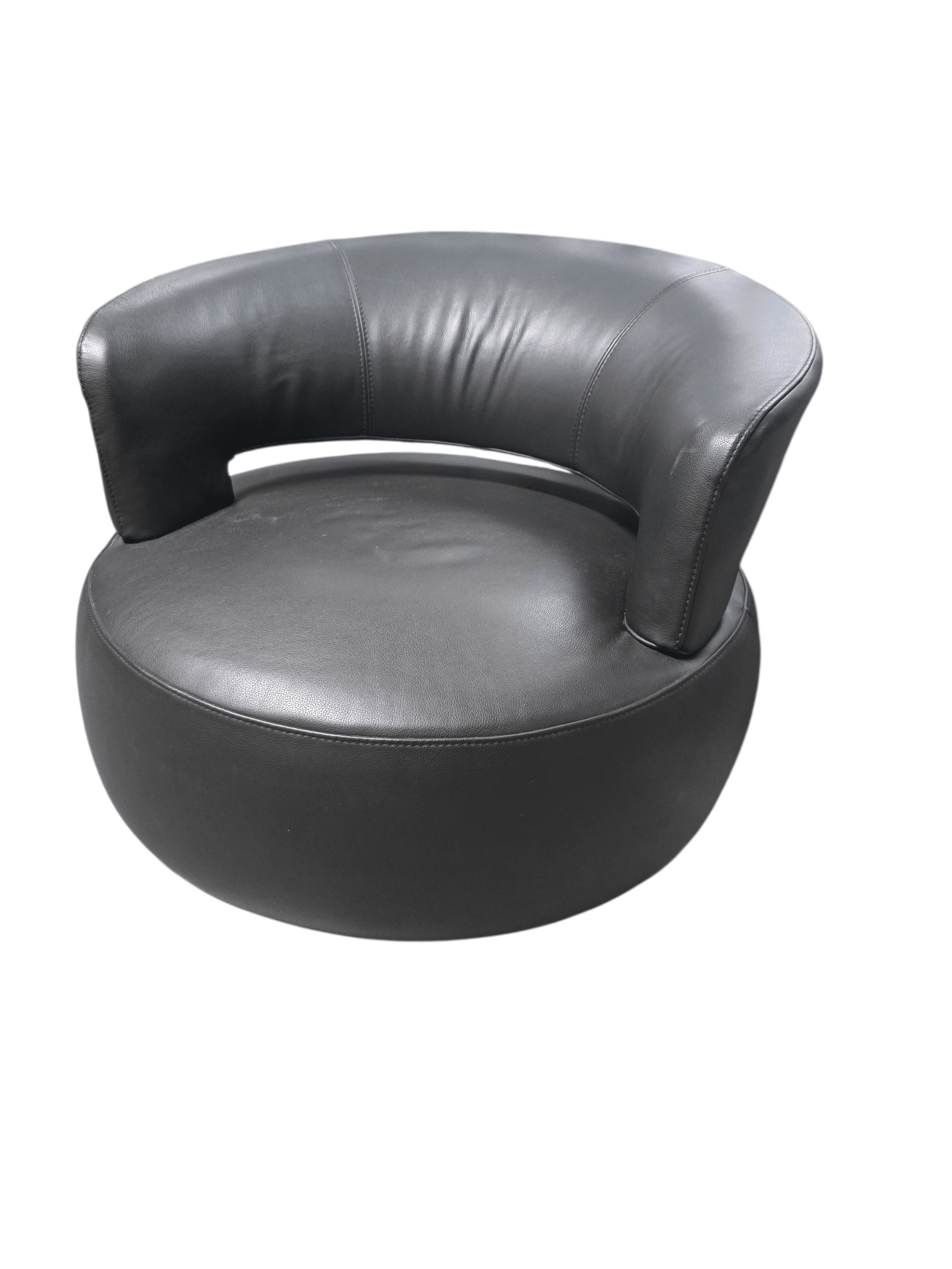 Roche Bobois ‘Curl’ Swivel Armchair | Black Leather - Opulent Seating