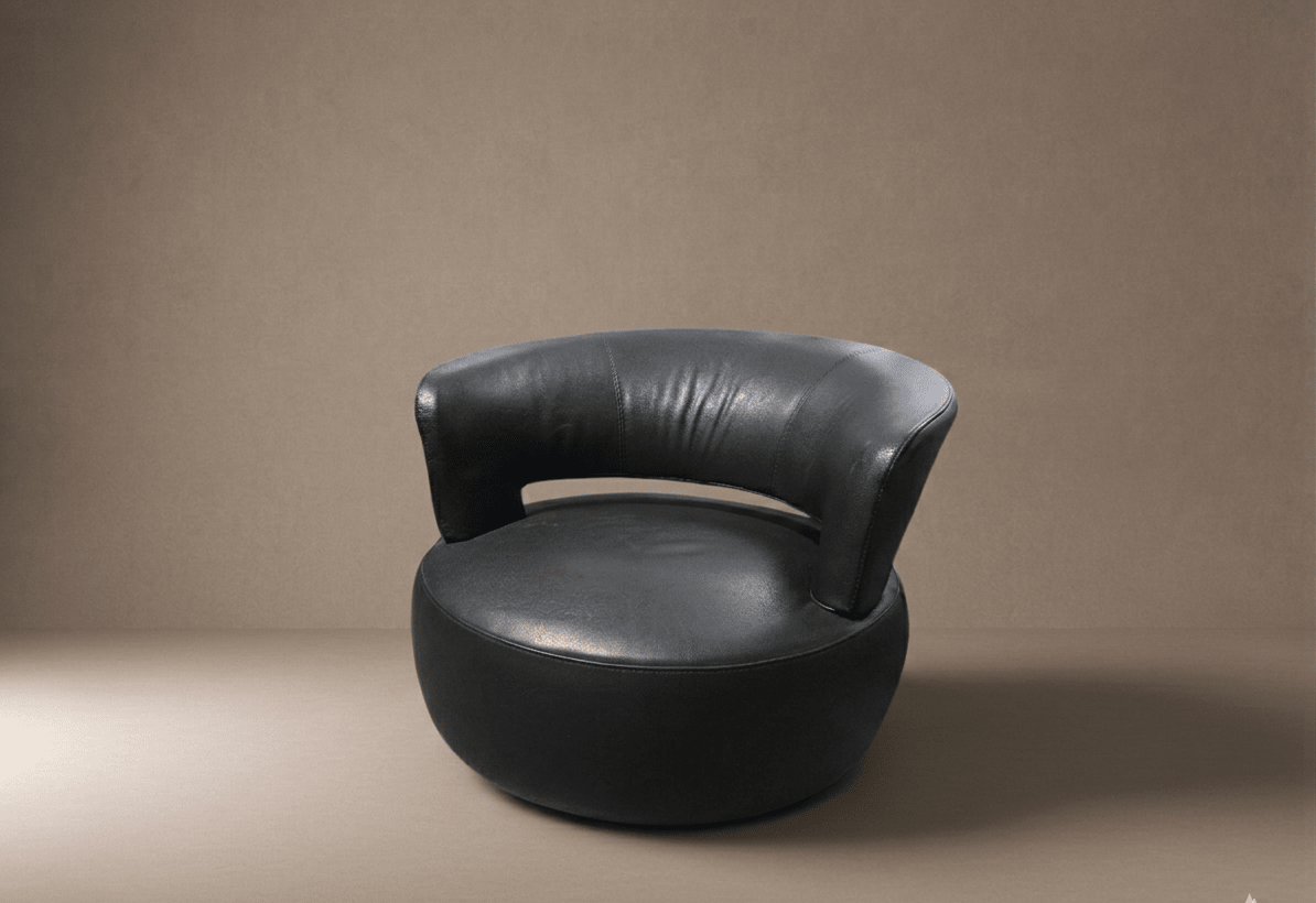 Roche Bobois ‘Curl’ Swivel Armchair | Black Leather - Opulent Seating