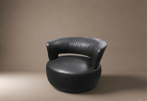 Roche Bobois ‘Curl’ Swivel Armchair | Black Leather