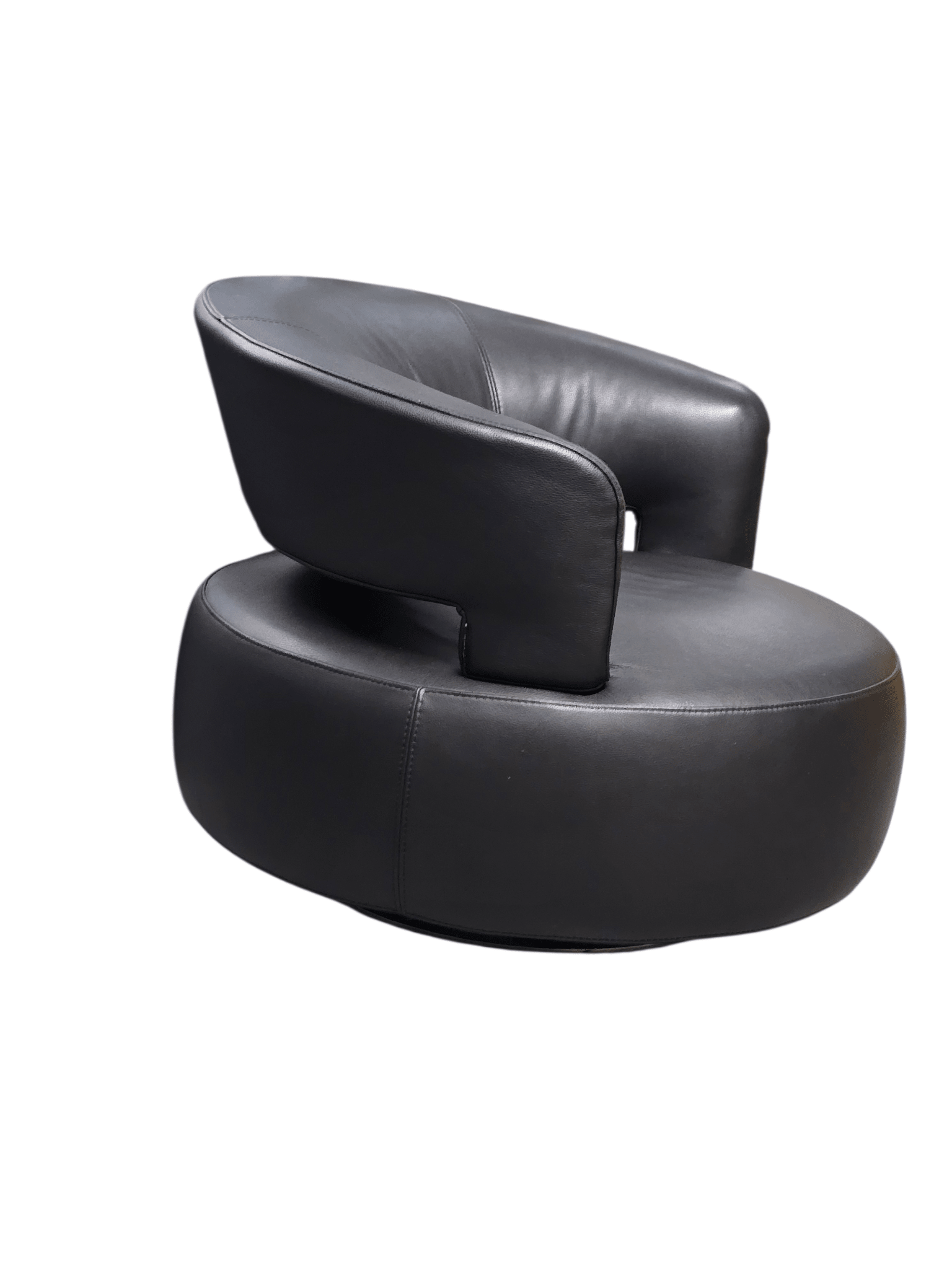 Roche Bobois ‘Curl’ Swivel Armchair | Black Leather - Opulent Seating