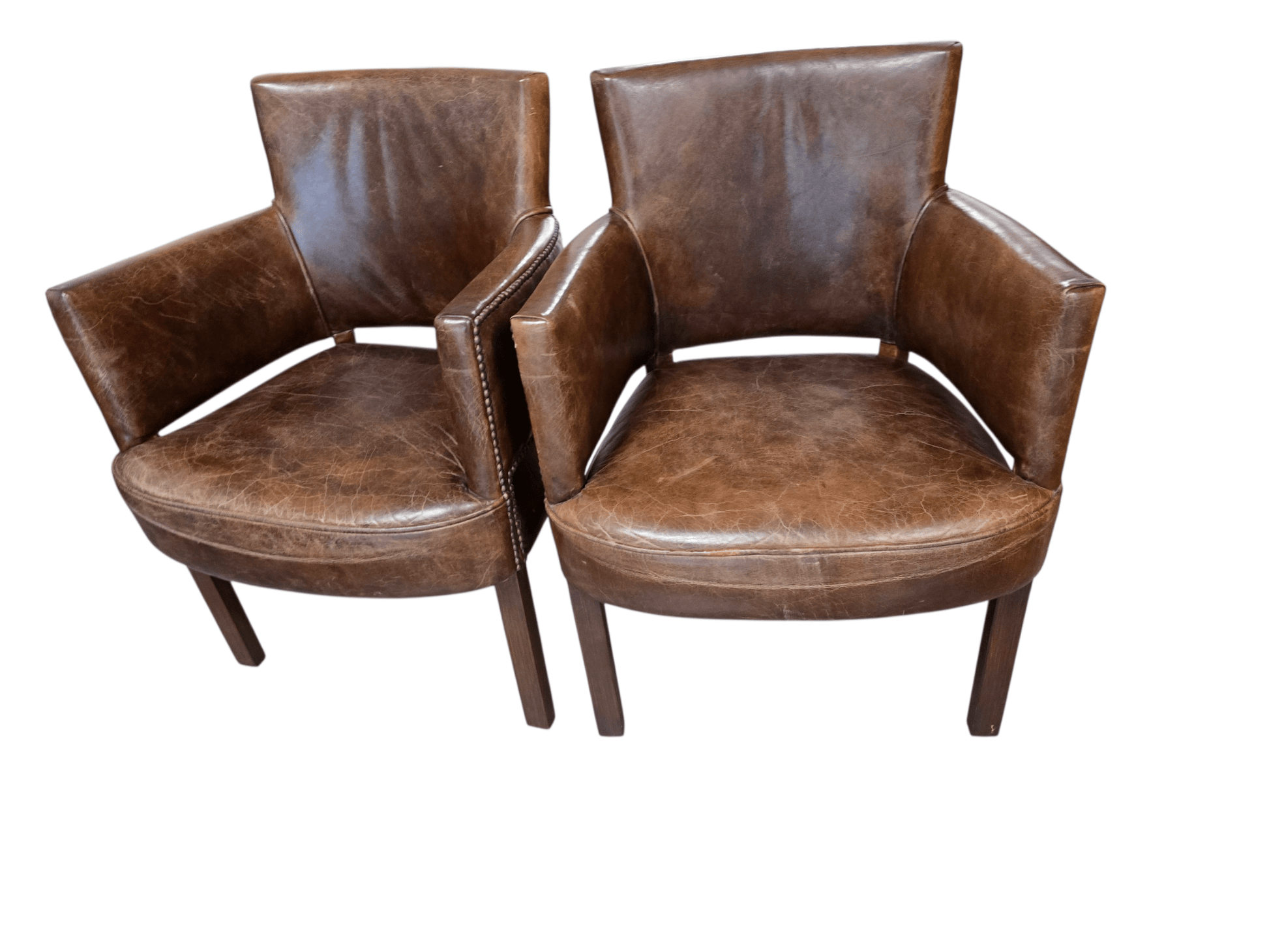 Set of Four Halo Timothy Oulton Leather Brown Dining Chairs - Opulent Seating