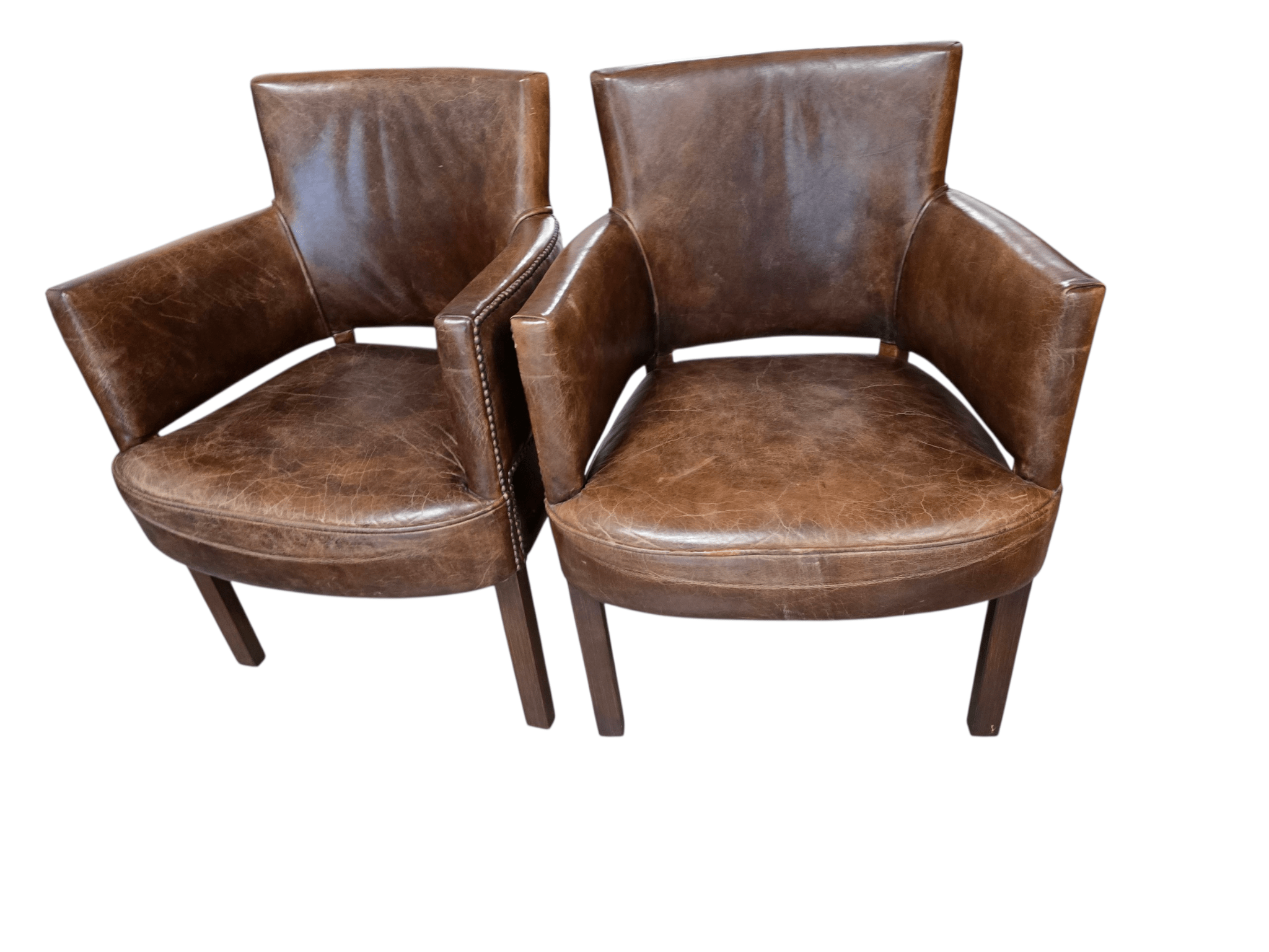 Set of Four Halo Timothy Oulton Leather Brown Dining Chairs - Opulent Seating