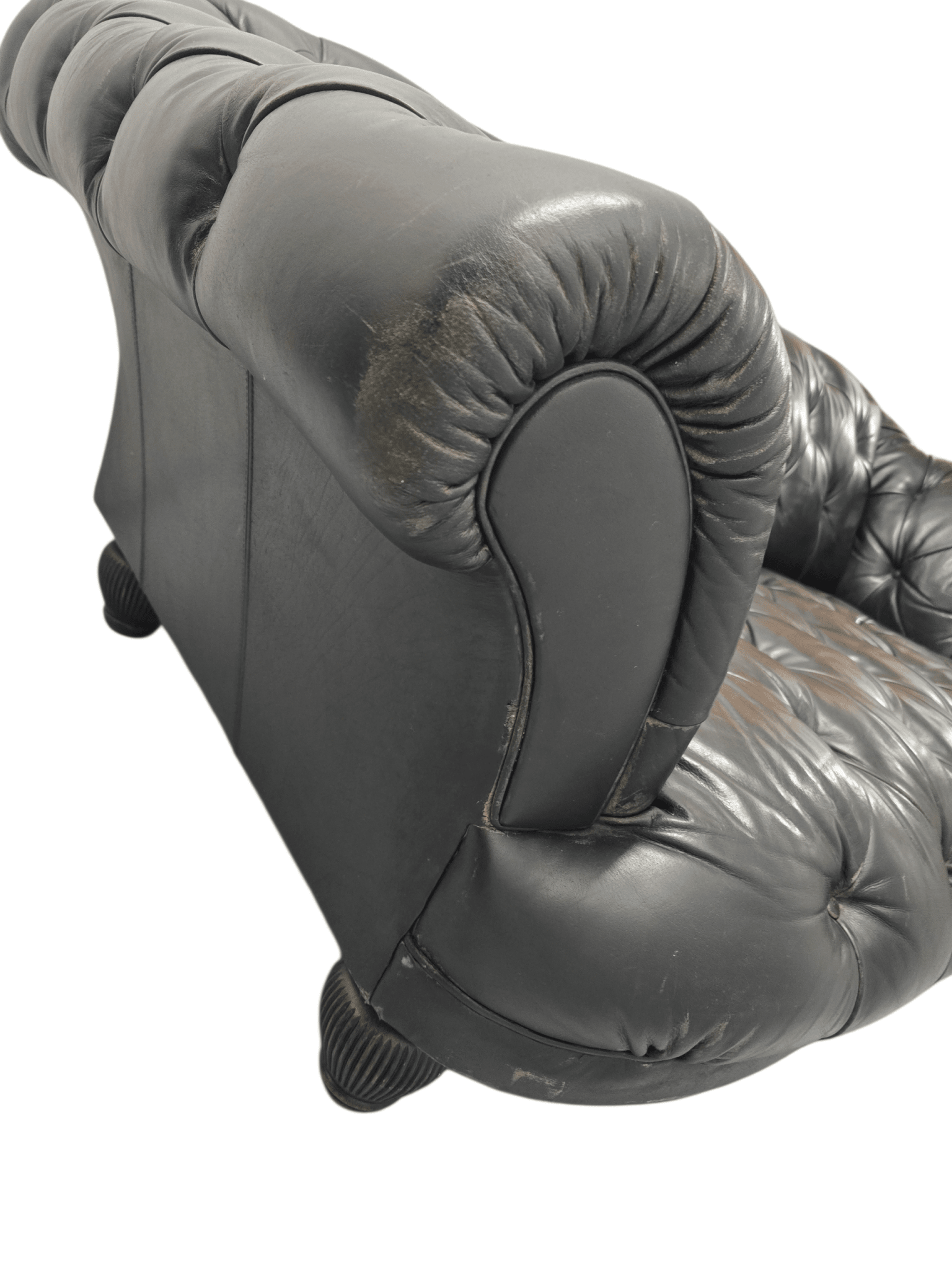 Tetrad Black Chesterfield Leather Oskar Three - Piece Suite: 3 - Seater Sofa, Armchair & Footstool - Opulent Seating