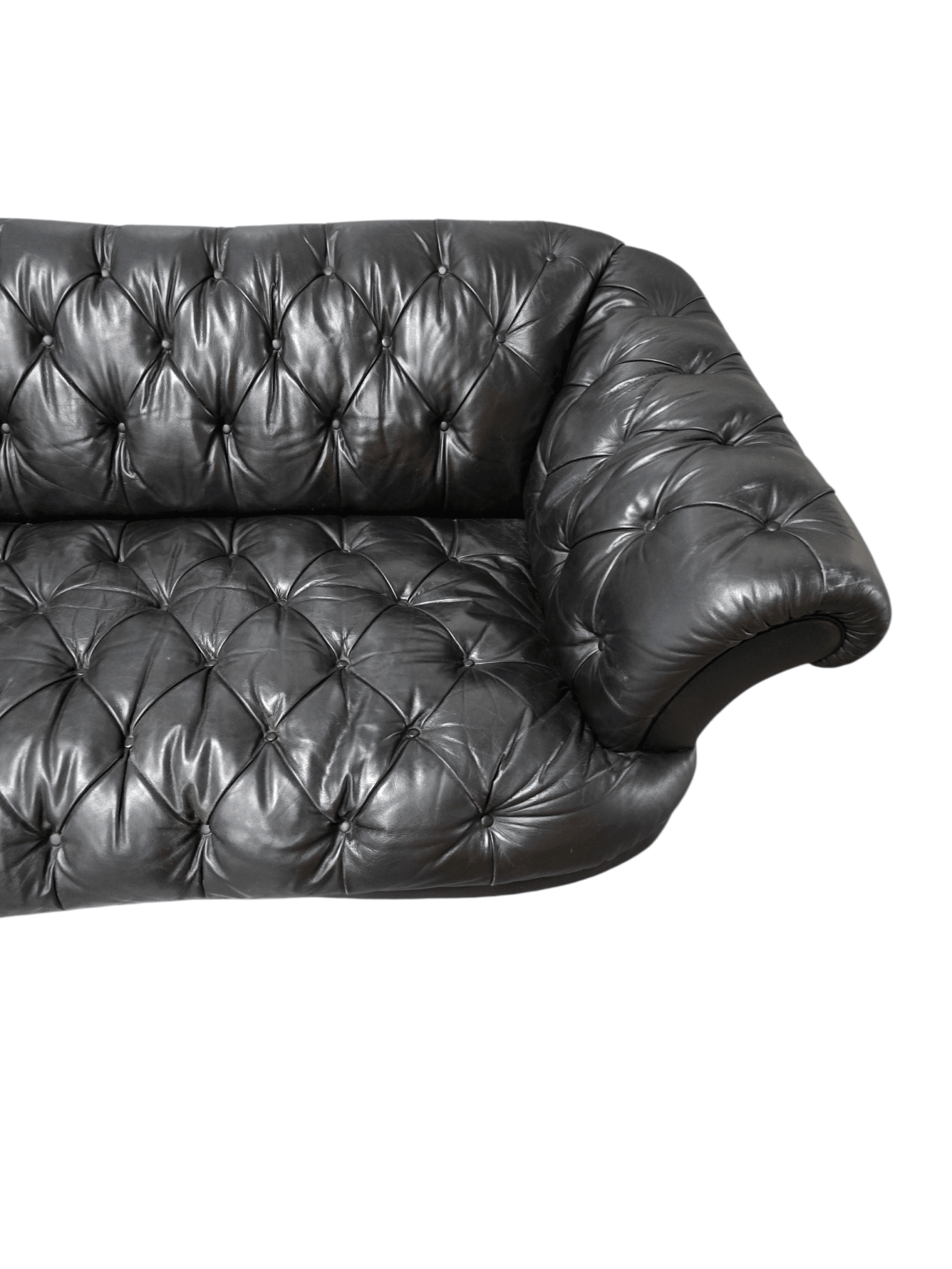 Tetrad Black Chesterfield Leather Oskar Three - Piece Suite: 3 - Seater Sofa, Armchair & Footstool - Opulent Seating