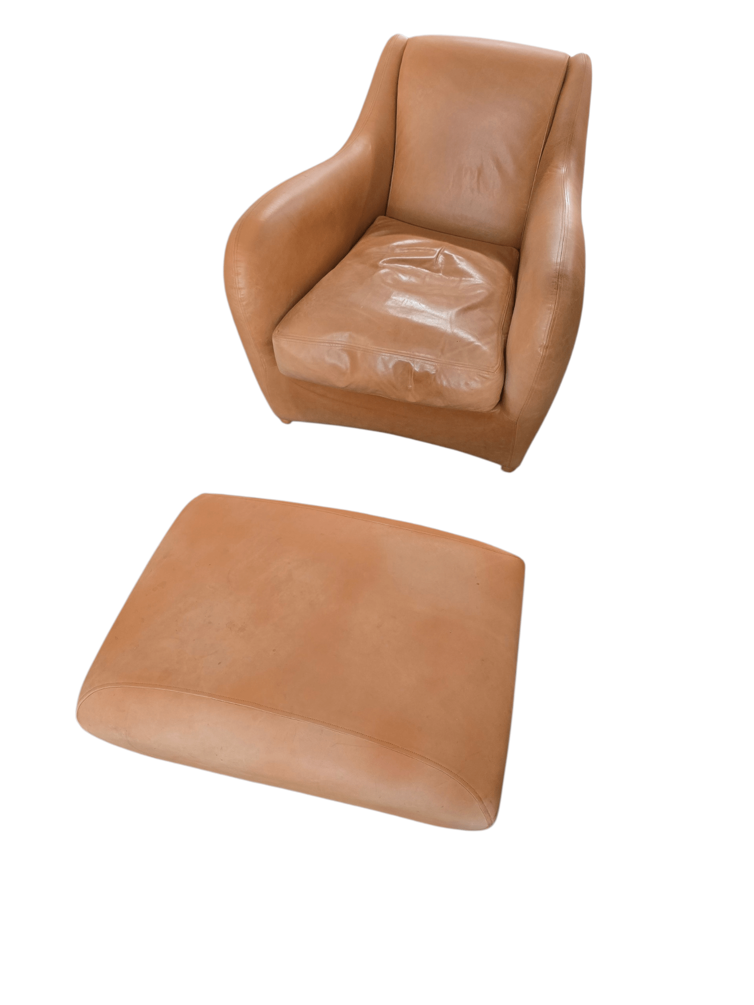 The Iconic Matthew Hilton 'Balzac' Armchair & Footstool | Hand - Dyed Leather - Opulent Seating