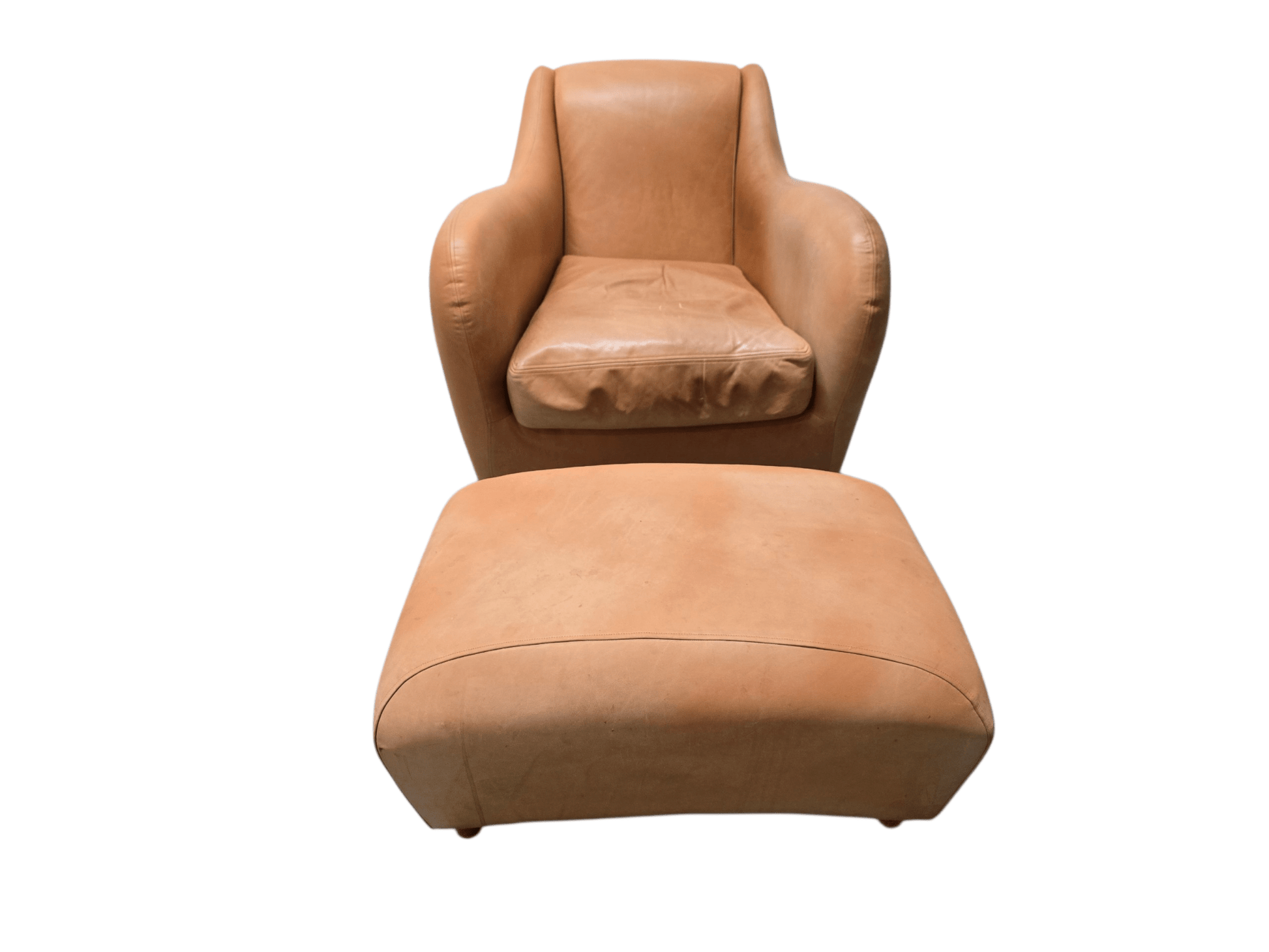 The Iconic Matthew Hilton 'Balzac' Armchair & Footstool | Hand - Dyed Leather - Opulent Seating