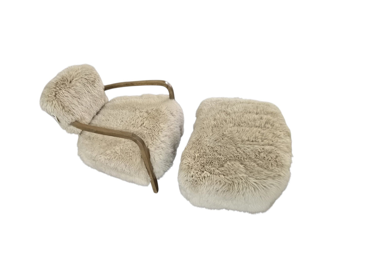 Timothy Oulton Cabana Yeti Sheepskin Armchair & Matching Footstool Set - Opulent Seating
