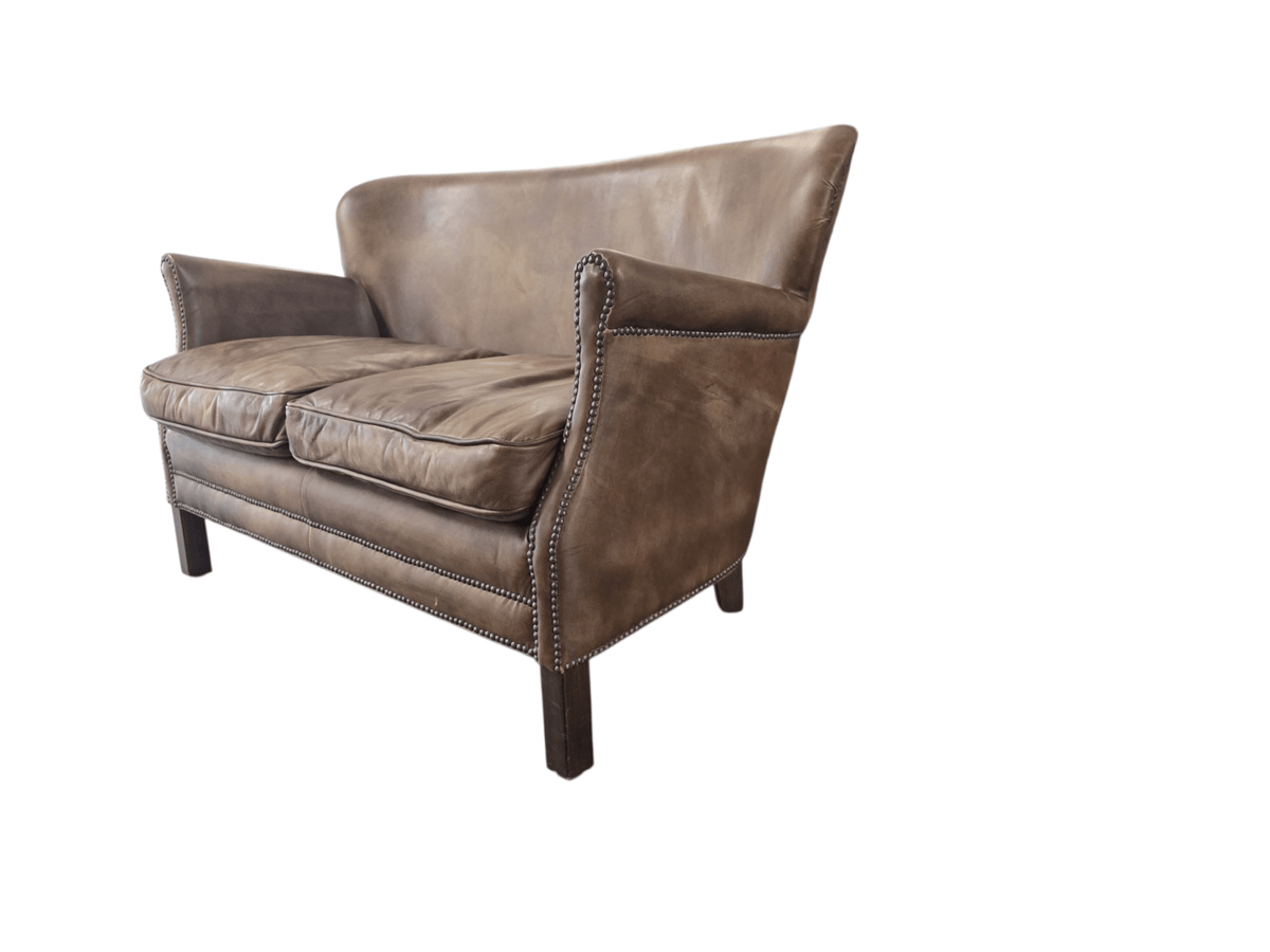 Timothy Oulton for Restoration Hardware Little Professor Two Seater Leather Brown Sofa - Opulent Seating