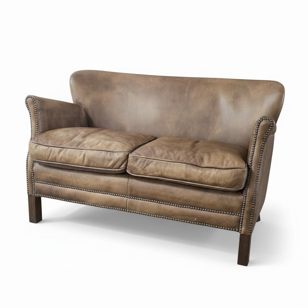 Timothy Oulton for Restoration Hardware Little Professor Two Seater Leather Brown Sofa - Opulent Seating