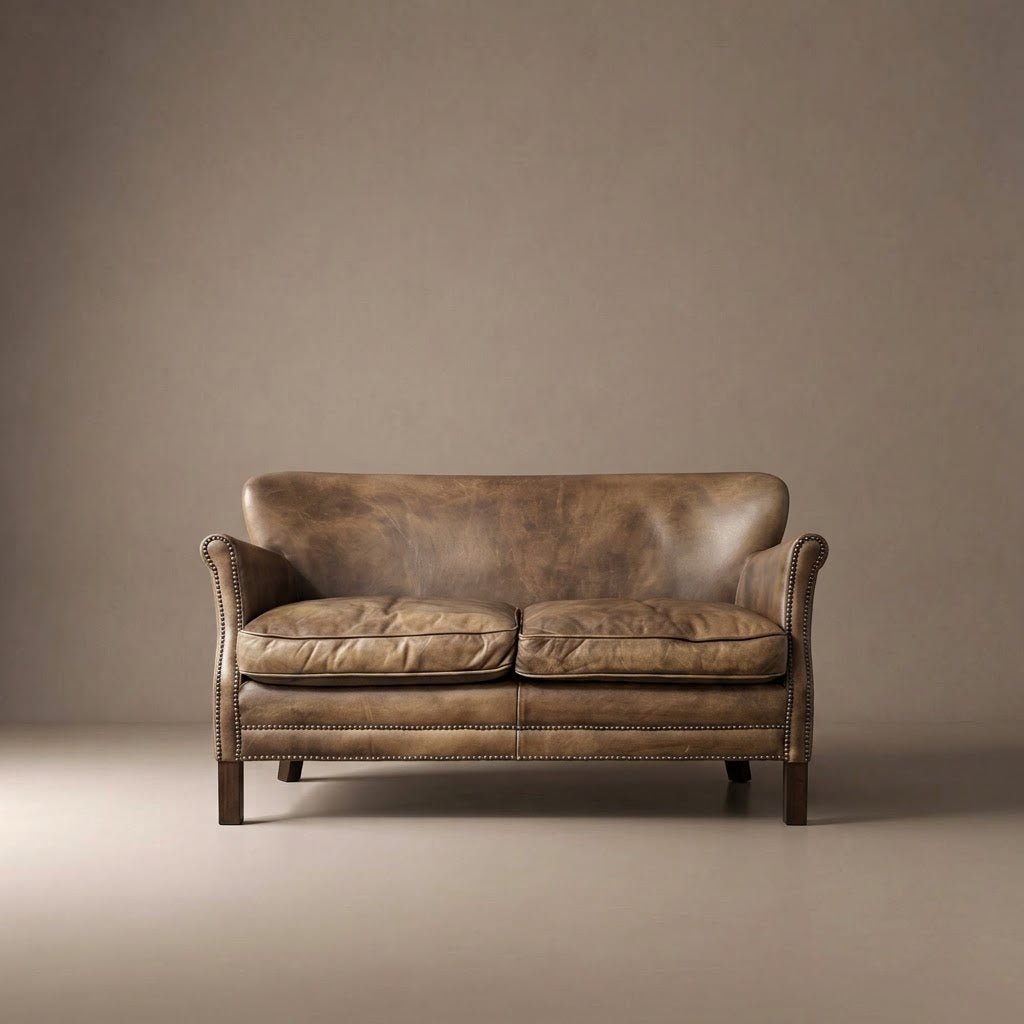 Timothy Oulton for Restoration Hardware Little Professor Two Seater Leather Brown Sofa - Opulent Seating