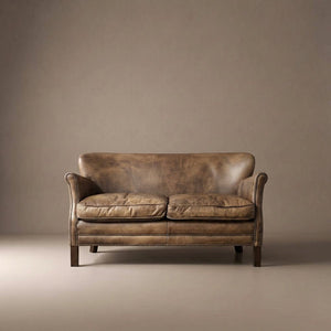 Timothy Oulton for Restoration Hardware Little Professor Two Seater Leather Brown Sofa