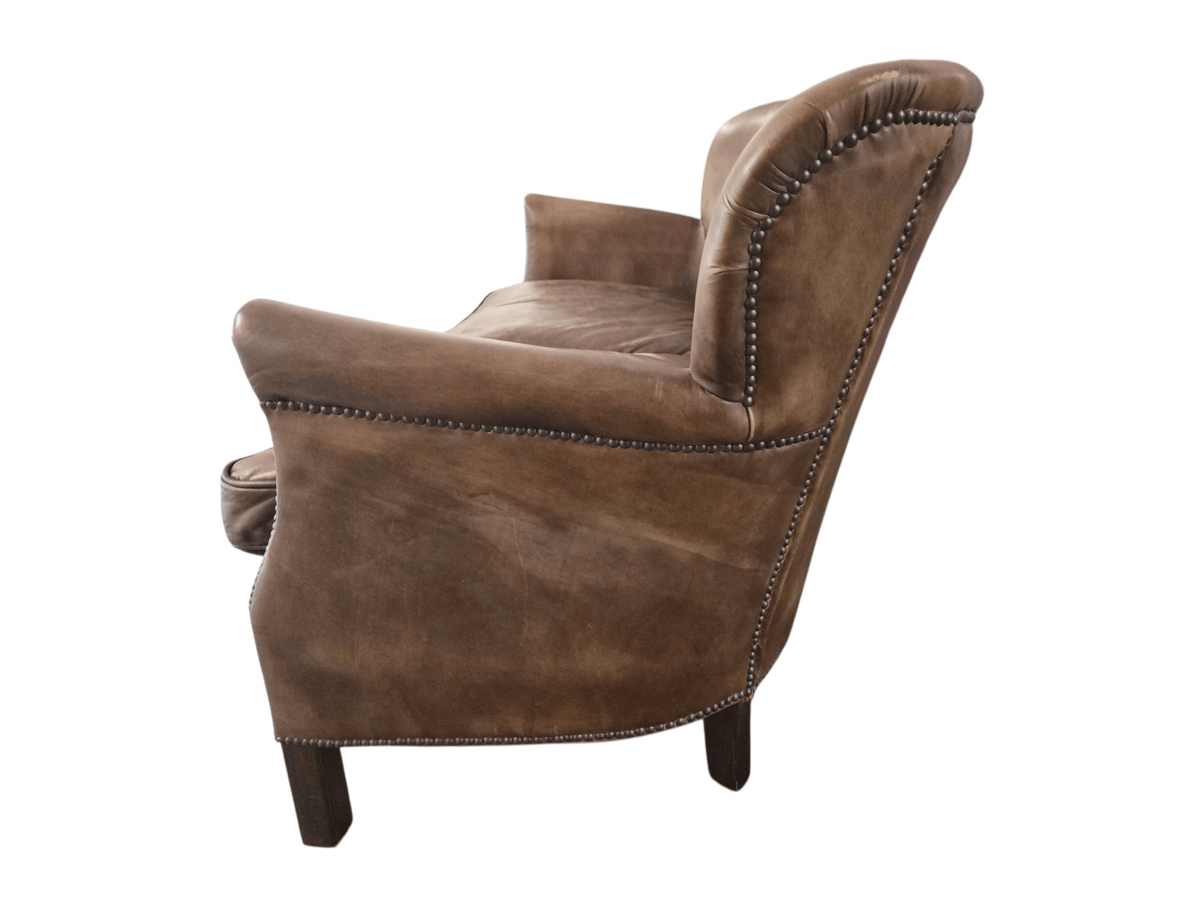 Timothy Oulton for Restoration Hardware Little Professor Two Seater Leather Brown Sofa - Opulent Seating