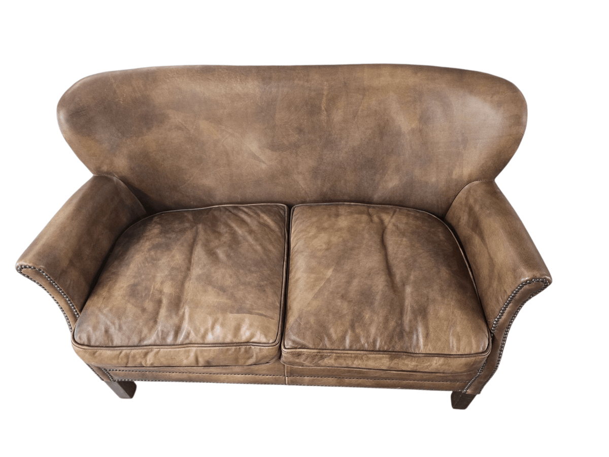 Timothy Oulton for Restoration Hardware Little Professor Two Seater Leather Brown Sofa - Opulent Seating