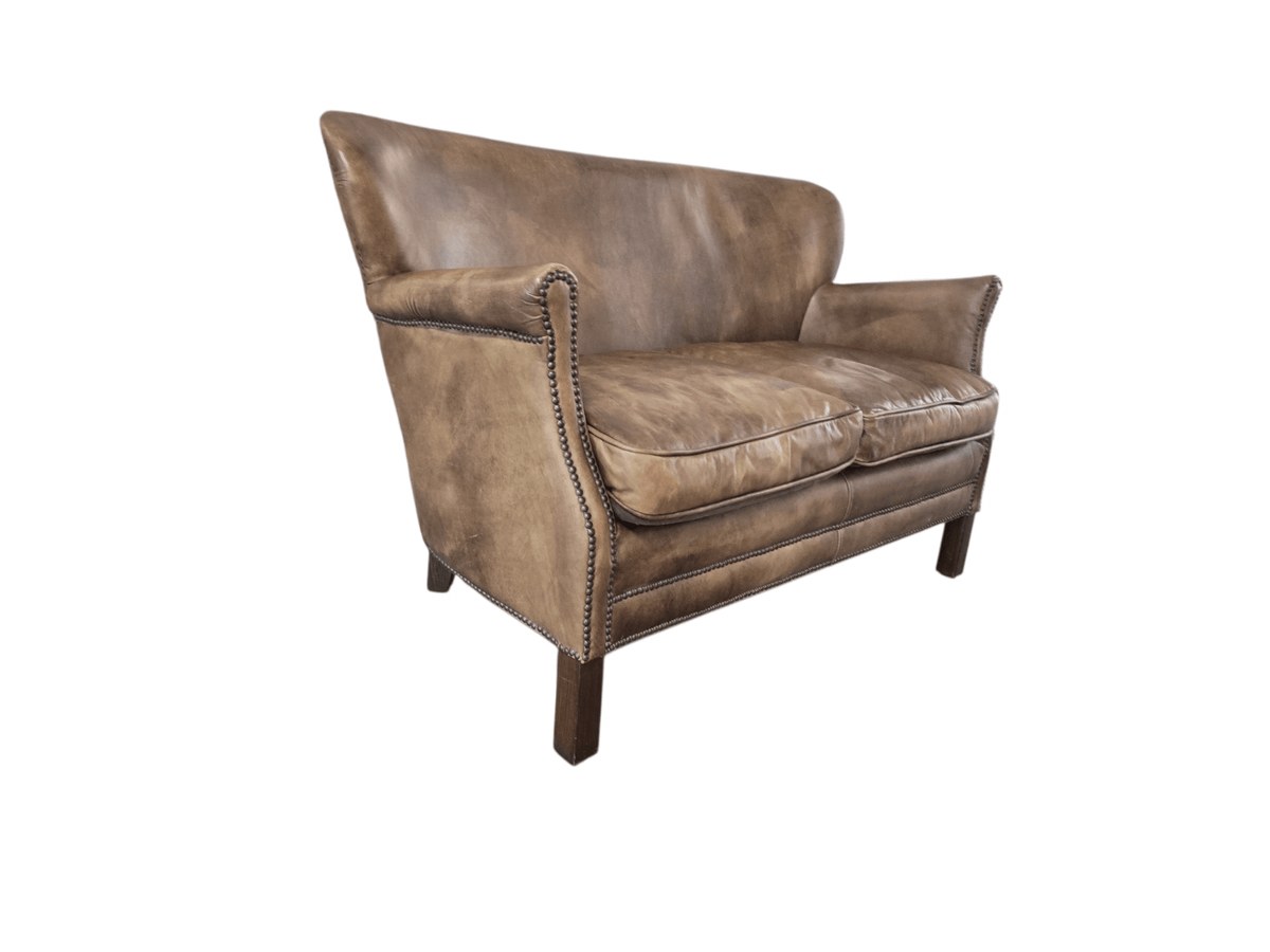 Timothy Oulton for Restoration Hardware Little Professor Two Seater Leather Brown Sofa - Opulent Seating