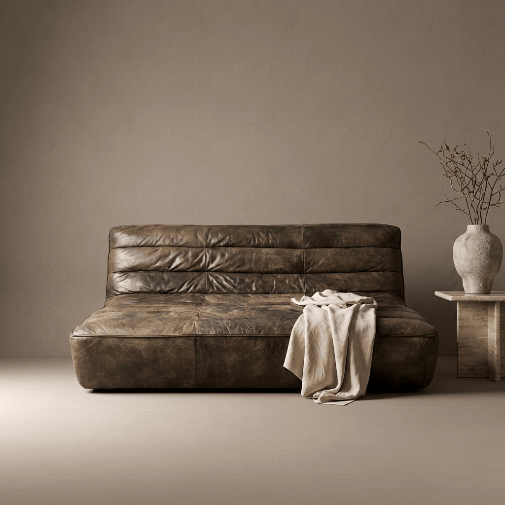 Timothy Oulton Shabby Three Seater Leather Modular Sofa in Antique Tobacco - Opulent Seating