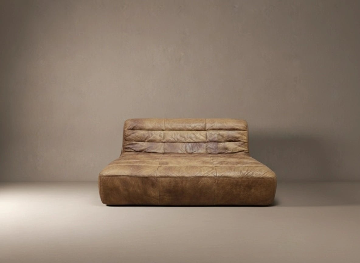 Timothy Oulton Three Seater Leather Brown Shabby Sofa - Opulent Seating