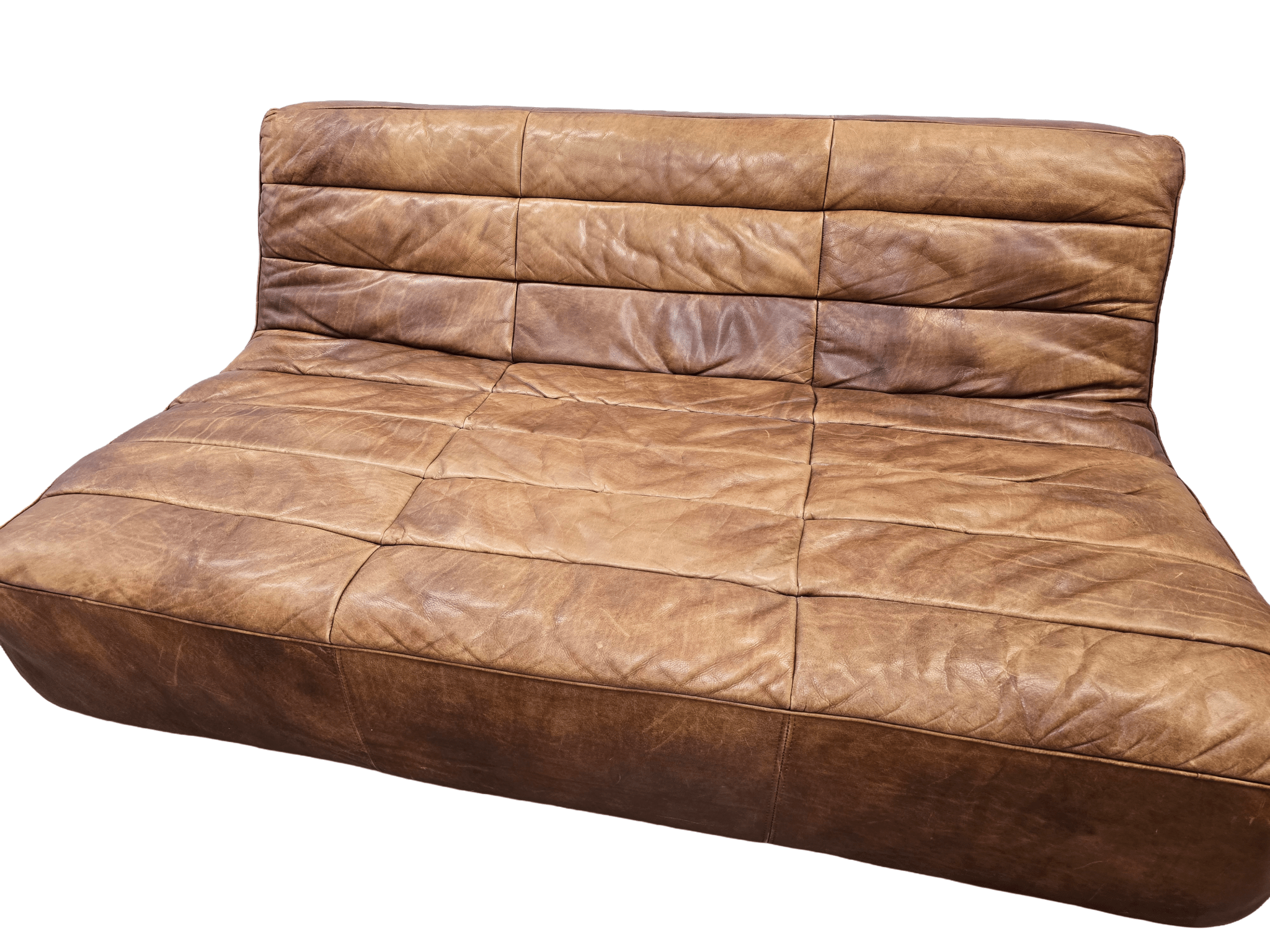 Timothy Oulton Three Seater Leather Brown Shabby Sofa - Opulent Seating