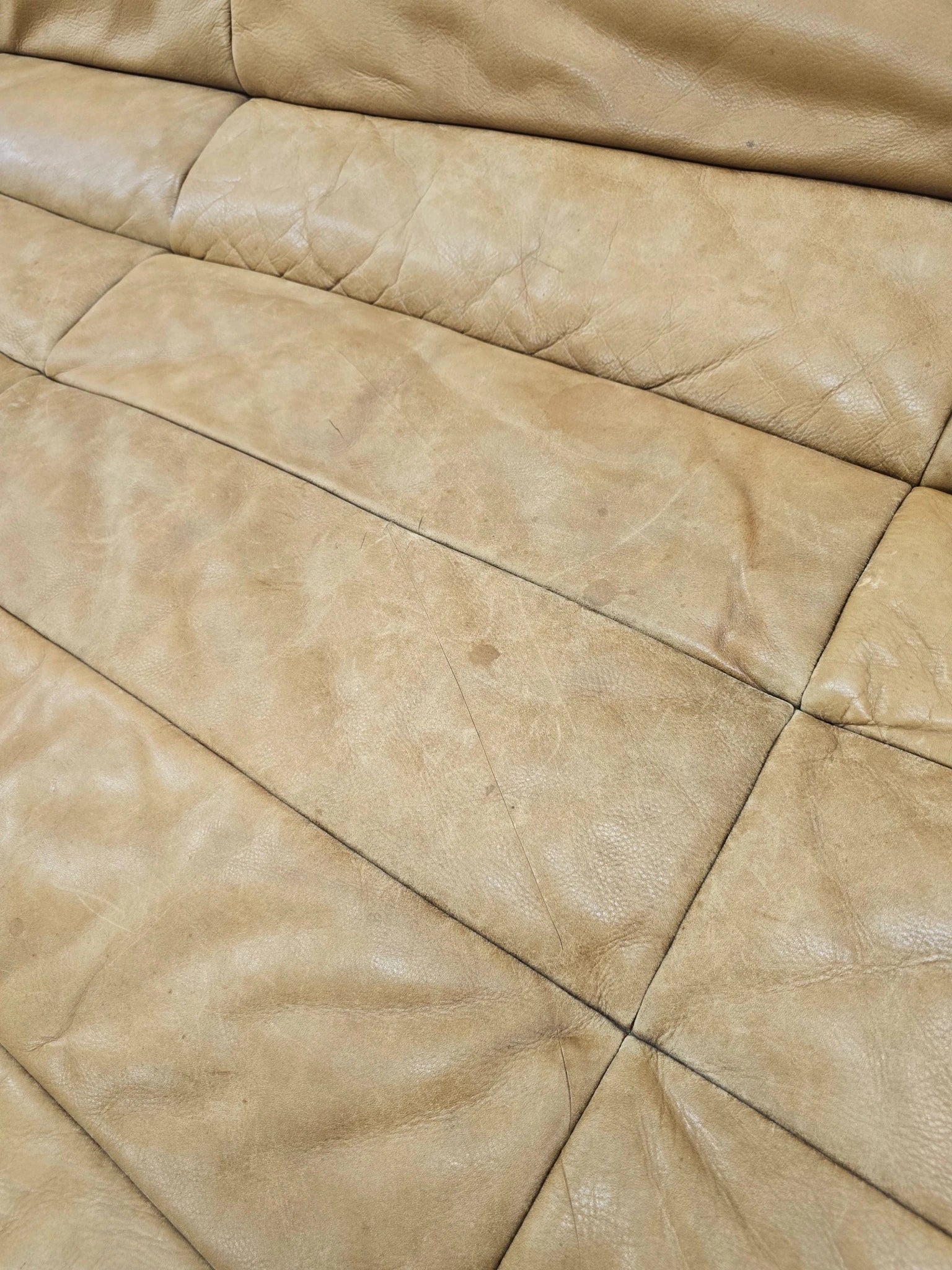 Timothy Oulton Three Seater Leather Shabby Tan Sofa - Opulent Seating