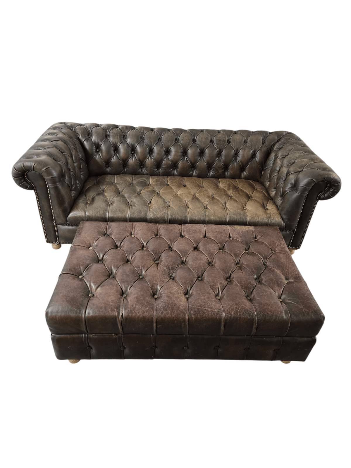 Timothy Oulton Westminster Three Seater Leather Sofa, Armchair, & Large Ottoman Set - Opulent Seating