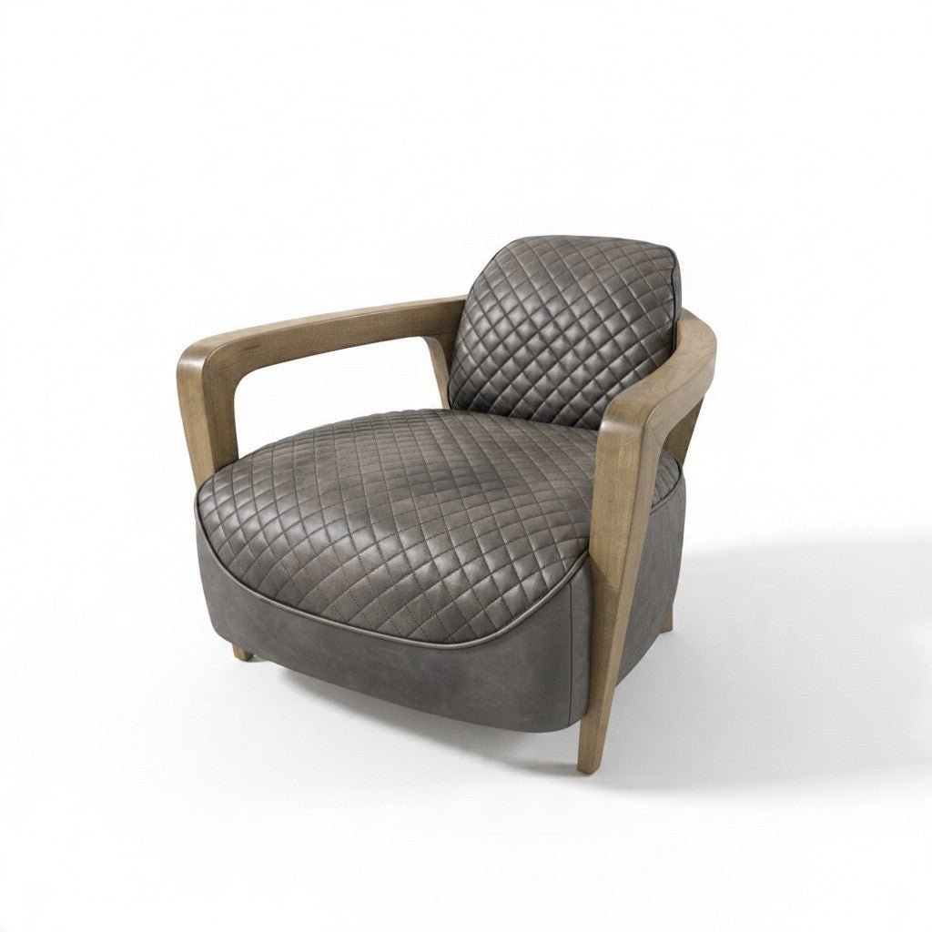 Timothy Oulton Wildcat Quilted Brown Leather Oak Armchair - Opulent Seating