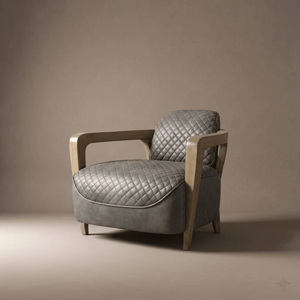 Timothy Oulton Wildcat Quilted Brown Leather Oak Armchair - Opulent Seating
