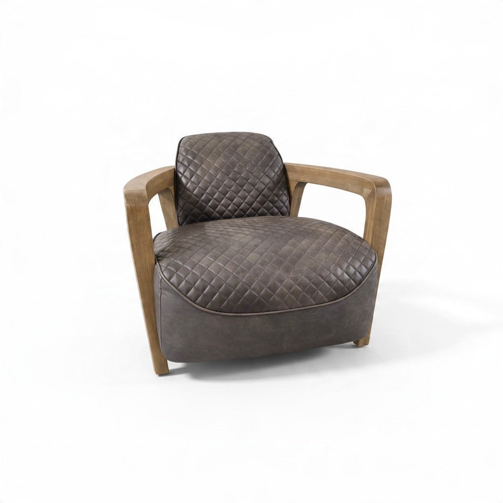 Timothy Oulton Wildcat Quilted Brown Leather Oak Armchair - Opulent Seating