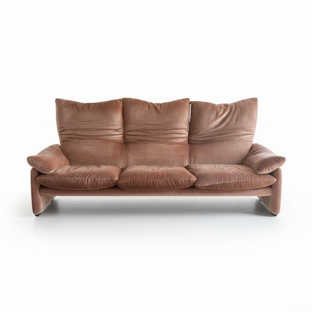 Vintage 1970s First Edition Cassina Maralunga 4 Piece Sofa Set in Dusty-Rose Velvet - Opulent Seating