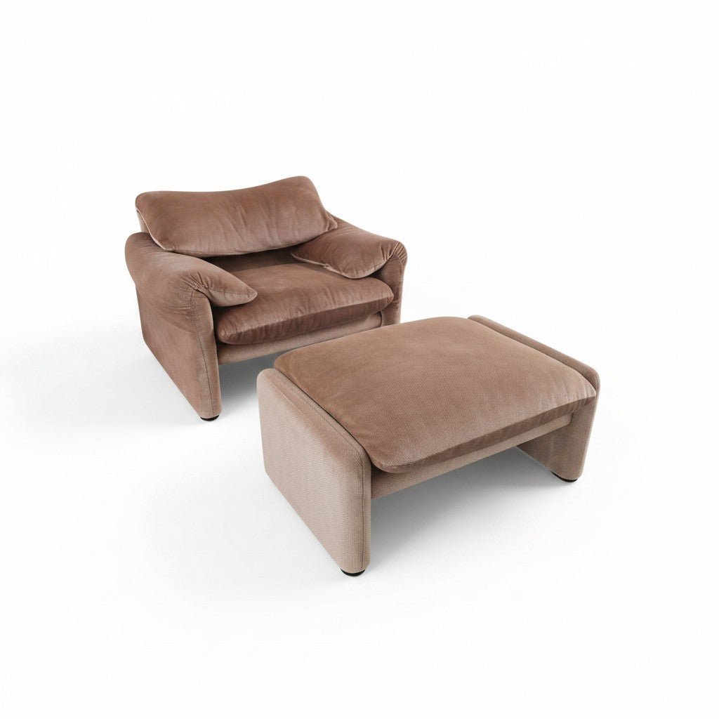 Vintage 1970s First Edition Cassina Maralunga 4 Piece Sofa Set in Dusty-Rose Velvet - Opulent Seating
