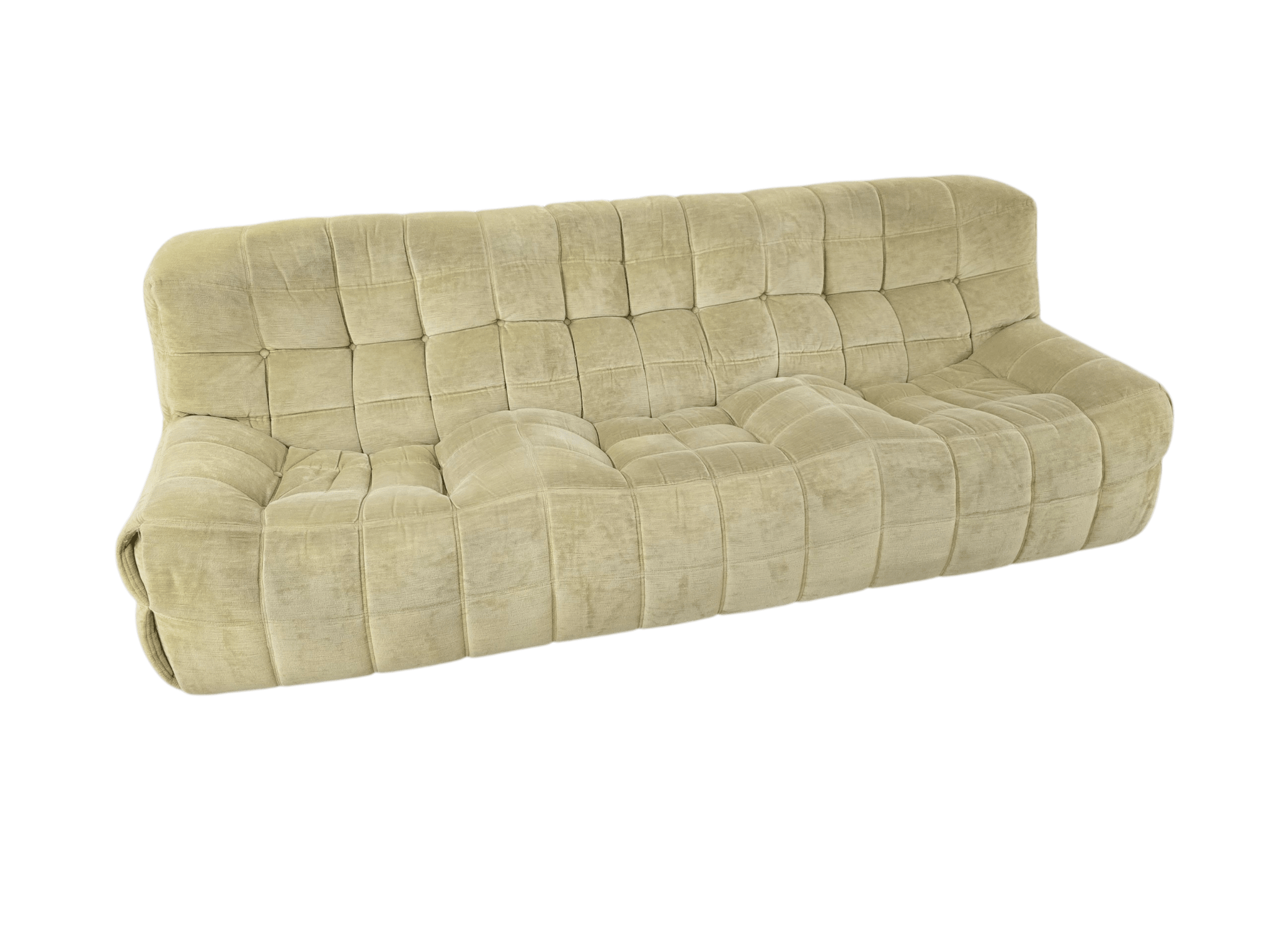 Vintage 3 Piece Ligne Roset "Kashima" Sofa Set in Pistachio Green Chenille - Opulent Seating