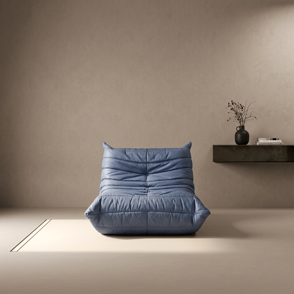 Vintage Ligne Roset Blue Fireside Togo Modular Armchair - Opulent Seating
