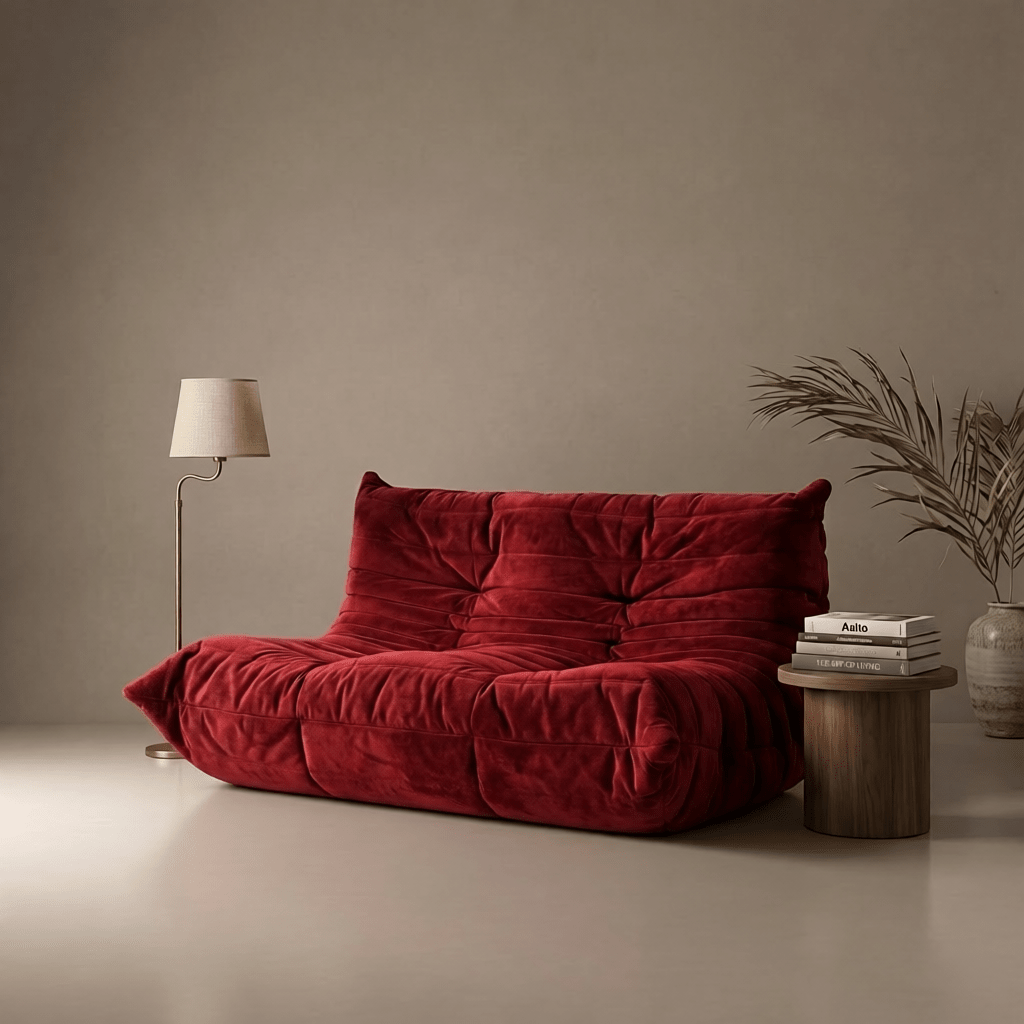 Vintage Ligne Roset Togo Two Seater Sofa in Burnt Orange Alcantara - Opulent Seating