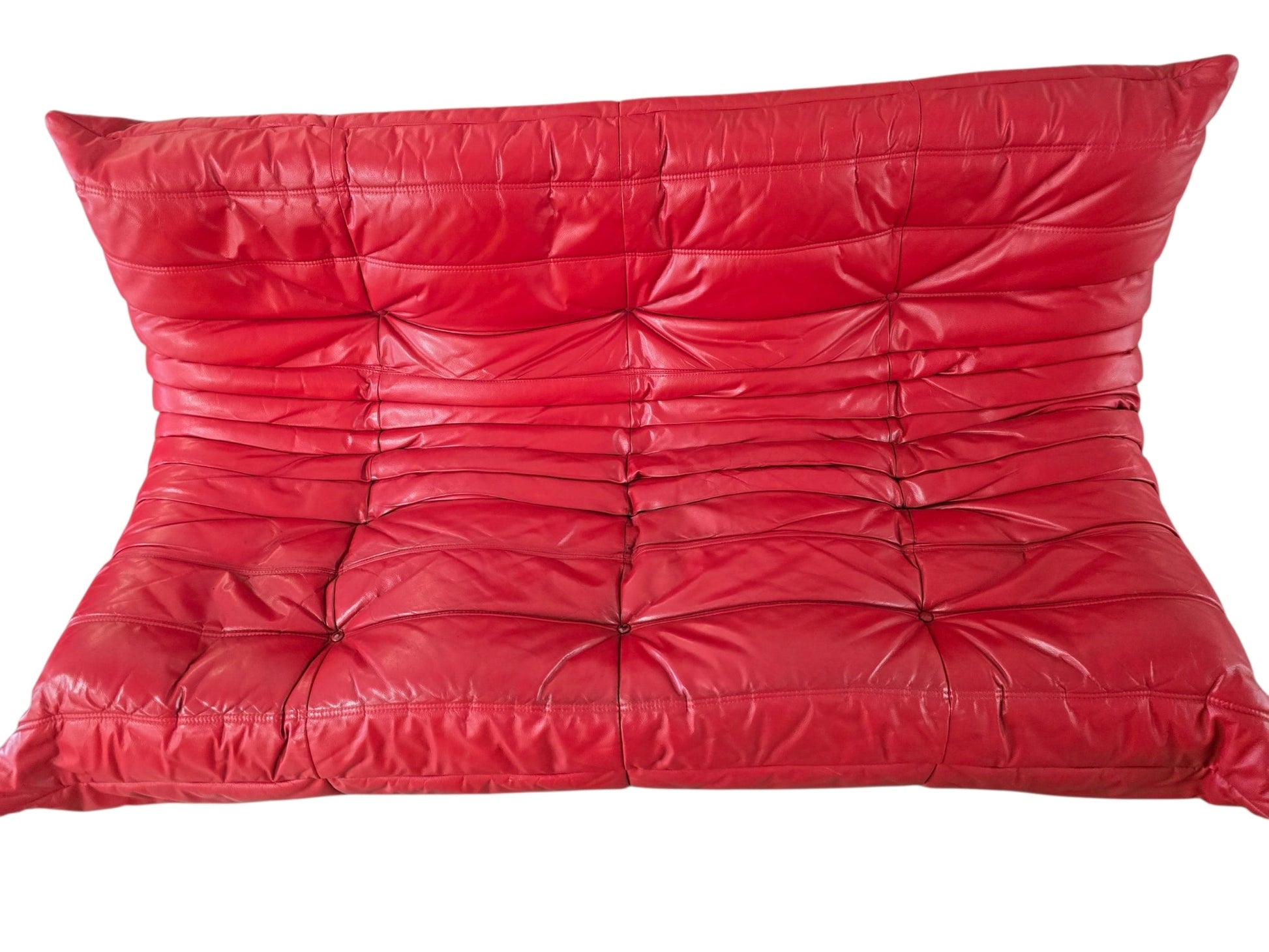 Vintage Roset Red Leather Three Seater Togo Sofa & Footstool | Michel Ducaroy - Opulent Seating