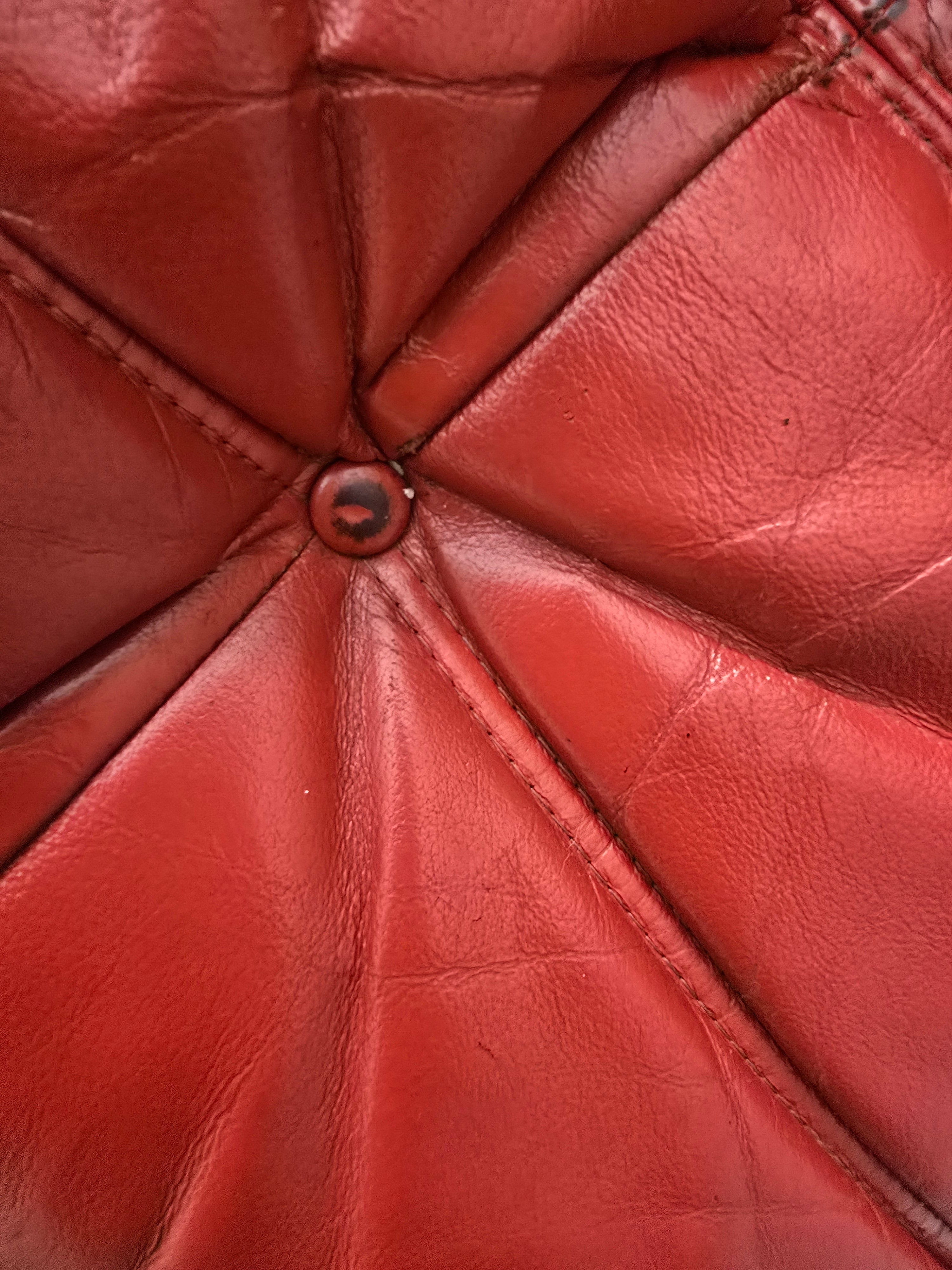 Vintage Roset Red Leather Three Seater Togo Sofa & Footstool | Michel Ducaroy - Opulent Seating